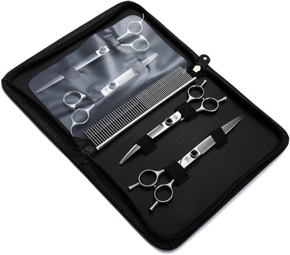 Dog Grooming Scissors: 5 in 1 Pet Shears Kit Made Of Japanese 9CR Advanced Stainless Steel Professional Grooming Scissors for Dogs Cats and Other Pets