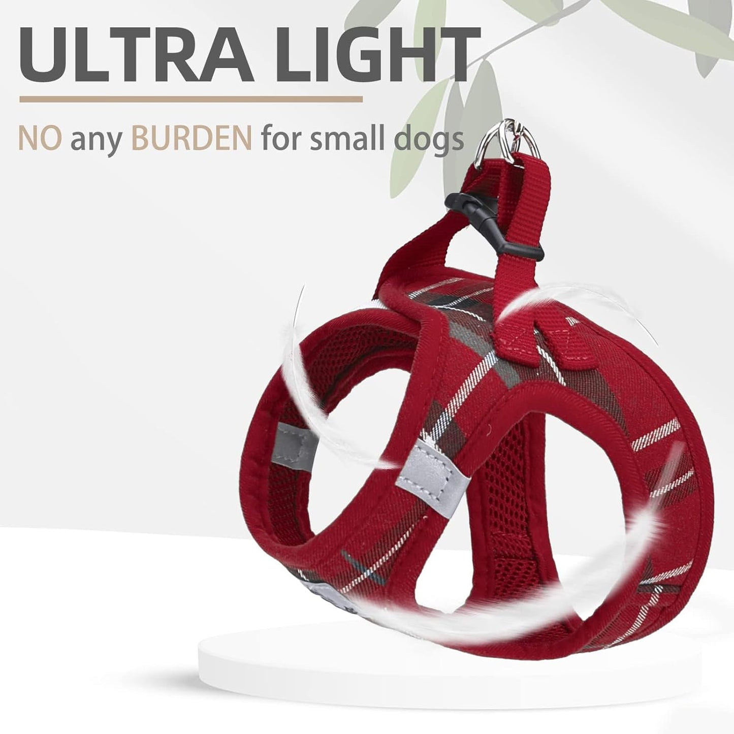 PUPTECK Adjustable Pet Harness Collar and Leash Set Step in for Small Dogs Puppy and Cats Outdoor Training and Running, Soft Mesh Padded Reflective Vest Harness,XXS,New Red