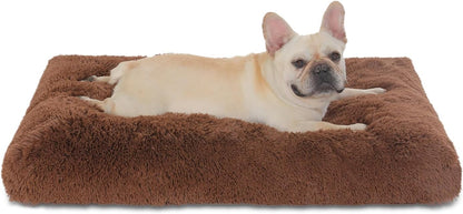 Bedfolks Plush Waterproof Dog Crate Bed, Pad with Removable Cover, Faux Fur, Washable Kennel Bed 29"x21", Solid Brown