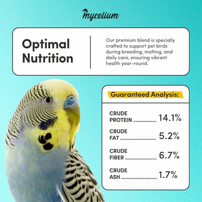Mycelium Pet Bird Cuisine | Organic Bird Seed for Parakeets, Lovebirds & Small Pet Birds | Vitamin-Enriched Mix with Egg, Millet, Quinoa, Kelp, Oyster Shell | Supports Digestion & Immunity | 5 lb Bag