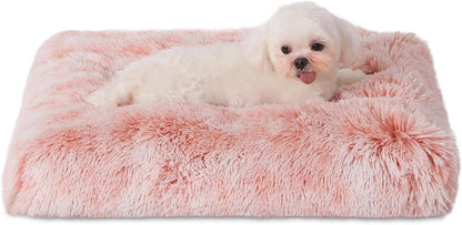 Bedfolks Waterproof Dog Crate Bed, Plush With Removable Washable Cover, Faux Fur Pad for Small Dogs and Cats, Fluffy Kennel 21"x13", Pink