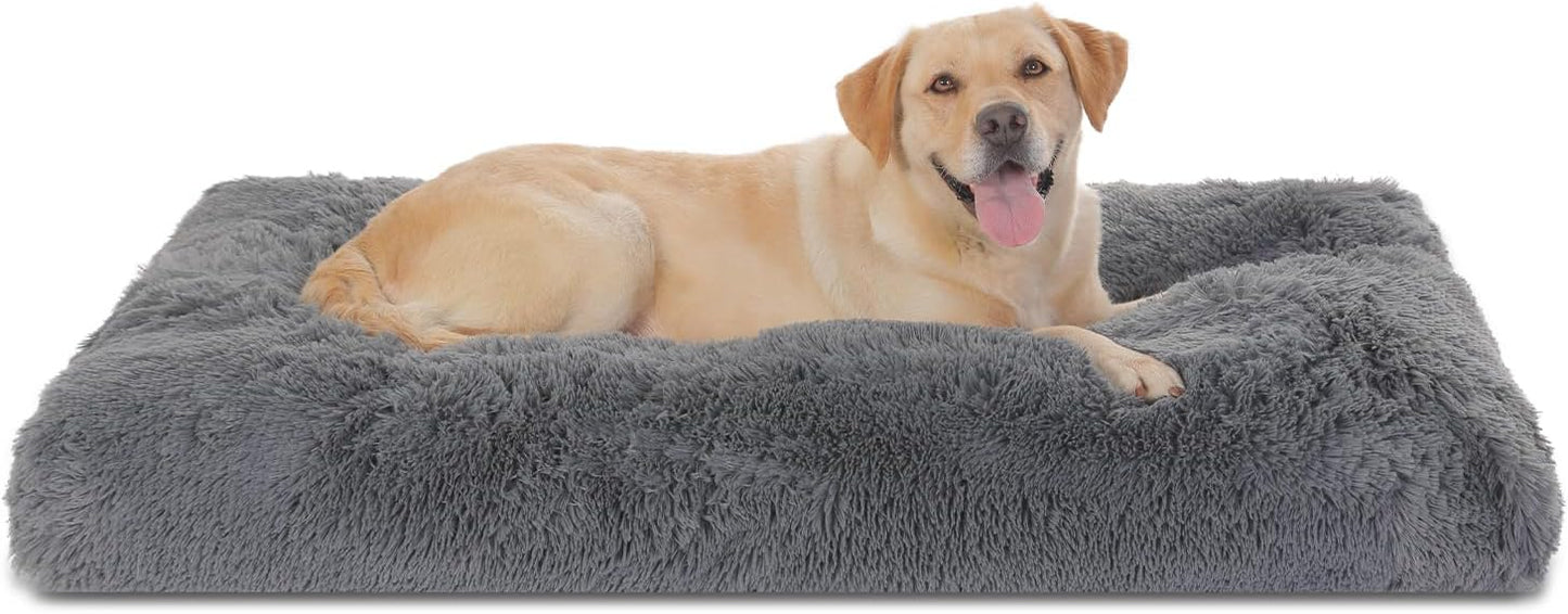 Bedfolks Waterproof Dog Crate Pad, Extra Large Faux Fur Dog Bed, Washable Kennel Bed 41"x27", Dark Grey