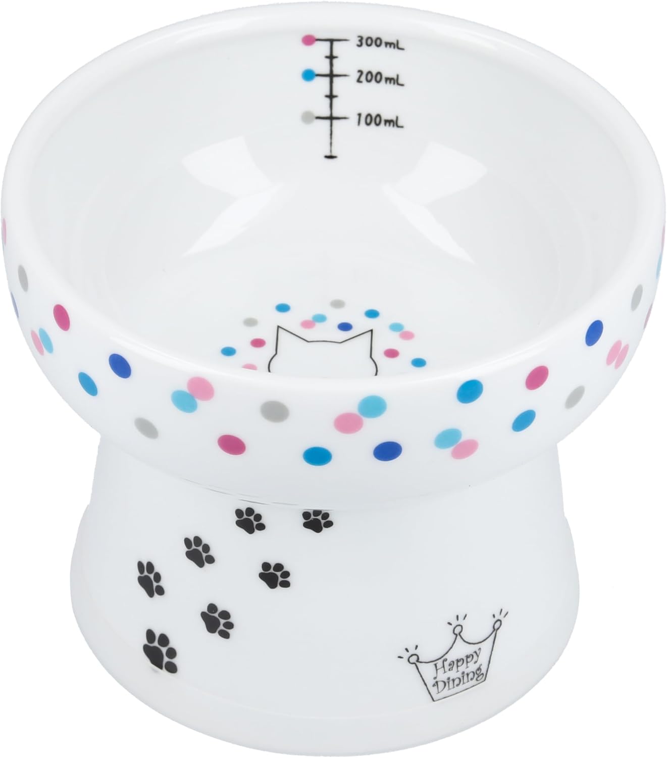 Necoichi Elevated Cat Water Bowl – Ceramic Raised Cat Bowl, Prevents Neck & Whisker Fatigue – Dishwasher & Microwave Safe – Pet Water Bowl for Cats (Colorful Dots, Extra Tall)