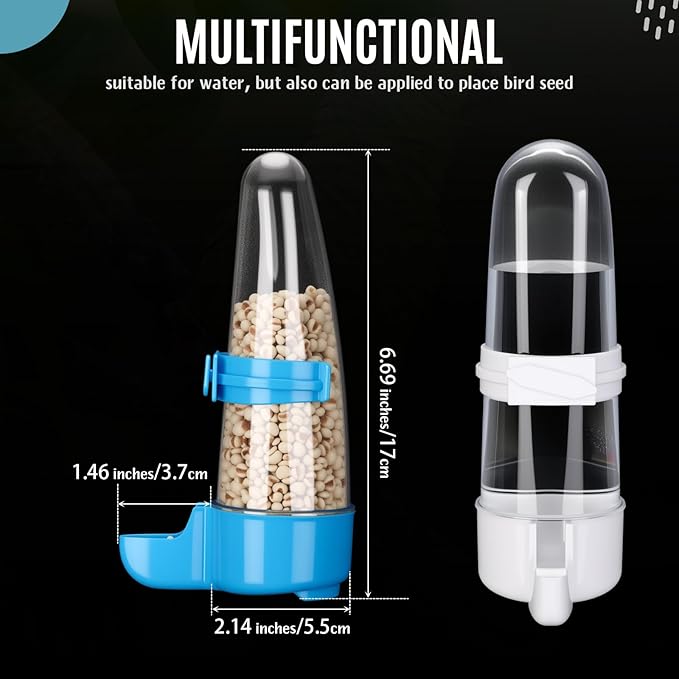 Weewooday 4 Pieces Automatic Bird Feeder Cage Water Dispenser Bird Water Feeder Hamster Cage Waterer Accessory Drinker Bottle for Hamster Parrot(Trendy Style,Blue, White,280 ml)