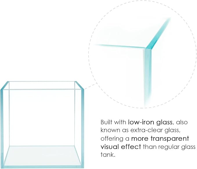 Cube Rimless Frameless Extra Clear All Glass Aquarium, Low Iron Glass Tank, 5mm Glass, White Leveling Mat Included, w/Lids Options