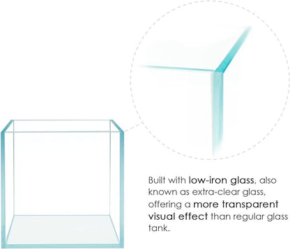Cube Rimless Frameless Extra Clear All Glass Aquarium, 5mm Low Iron Glass, White Leveling Mat Included, w/Lids Options, Perfect for Fish & Shrimps