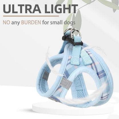 PUPTECK Adjustable Dog Harness Collar and Leash Set Step in No Pull Pet Harness for Small Medium Dogs Puppy and Cats Outdoor Walking Running, Soft Mesh Padded Reflective Vest Harnesses, Blue L