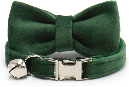 Colorful Cute Cat Collars for Boys Cats, Optional Bowtie,Cat Collar Personalized with Name Tag & Bells,Soft Durable Custom Kitten Collars for Small Large Cats (Peacock Green)