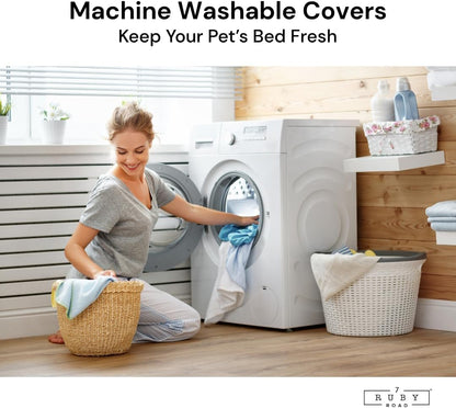 7 Ruby Road Elevated Cat Bed Cot with 2 Washable Covers, Wooden Cat Hammock Bed Chair, Modern Raised Pet Beds & Furniture for Indoor and Large Cats, Kitten, Dog, Puppy and Small Dogs