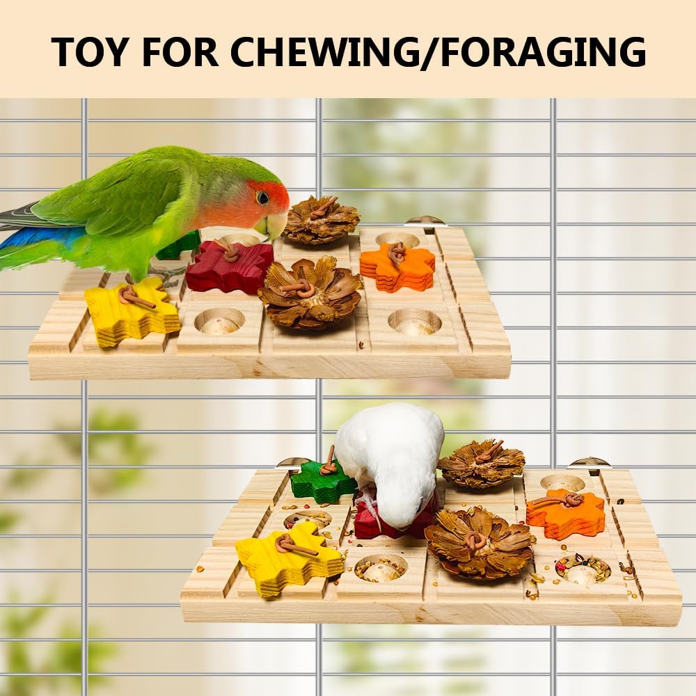 Bird Perch Stand Platform,Natural Wooden Perch Toys Playground Cage for Lovebirds, Small Parakeets, Conures, Budgies, Finches Conure Cockatiel (Medium)