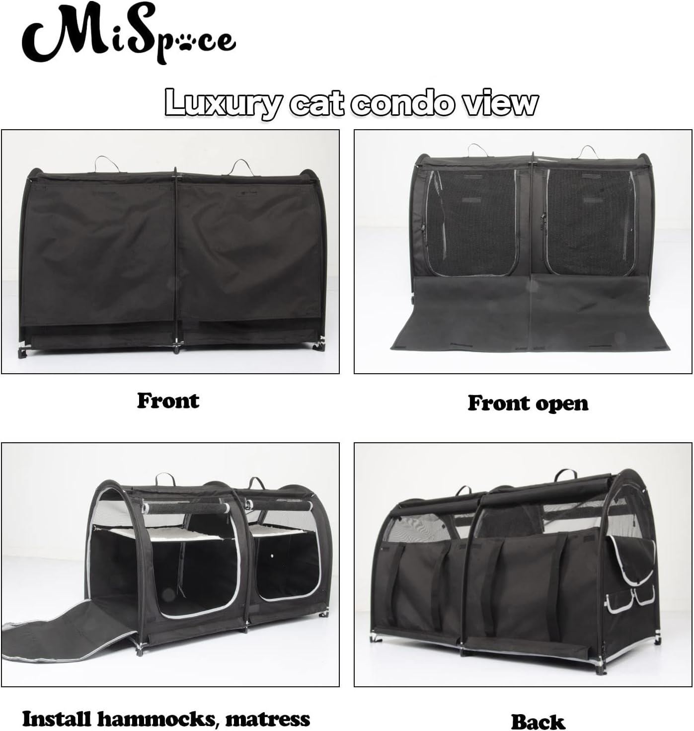 Mispace Portable 2 Pet Carriers for Cats Collapsible Cat Condo for Car Travel Pet Kennel Show Cages with Portable Carry Bag Hammocks Mats and Litter Box