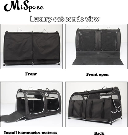 Mispace Portable 2 Pet Carriers for Cats Collapsible Cat Condo for Car Travel Pet Kennel Show Cages with Portable Carry Bag Hammocks Mats and Litter Box
