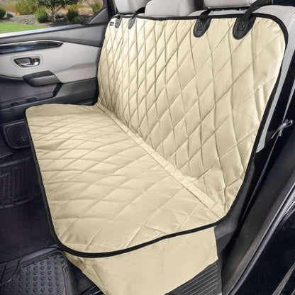 4Knines Back Seat Pet Cover for Dogs w/o Hammock – 54" Wide, Waterproof Car Seat Cover, Non-Slip, Heavy-Duty – Fits Cars, SUVs, Small Trucks – 2 Seat Belt & Latch Access – Back Seat Protector (Beige)