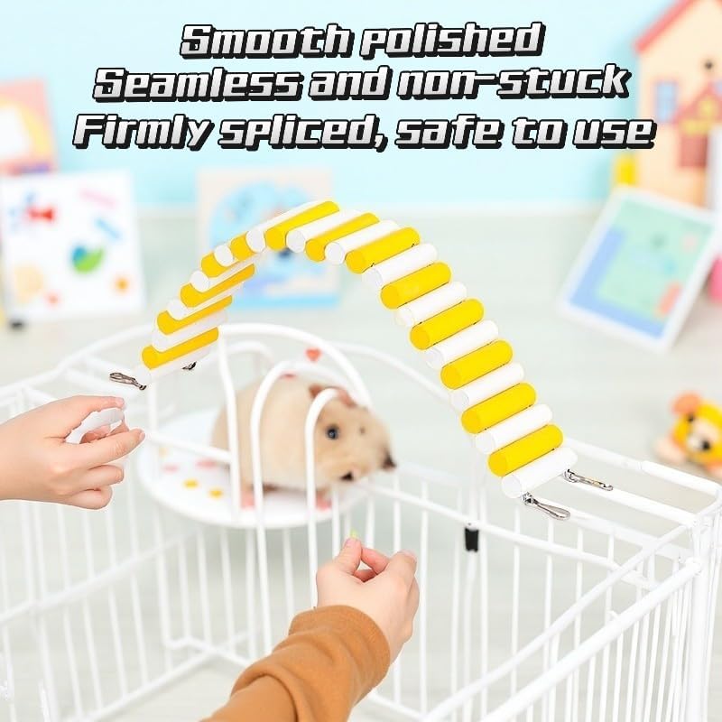 2Pcs Hamster Swing Toy, Soft Climbing Ladder, Wooden Arch Bridge, Hideaway Fence Tunnel, Landscape Supplies Climbing Ladder (Blue White)