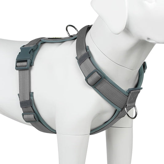Plutus Pet No Pull Dog Harness, Adjustable Nylon Harness with Soft Padding, Reflective and Heavy Duty Dog Harness for Small, Medium, Large Dogs(Gray, S)