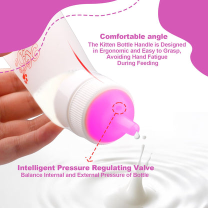 Pet Feeding Nipple with Syringe, Soft Silicone Nursing Pet Feeding Bottle, Ventilation Valve Resistant Tearing for Puppies, Kittens, Rabbit, Small Wildlife (L Nipple,Pink)