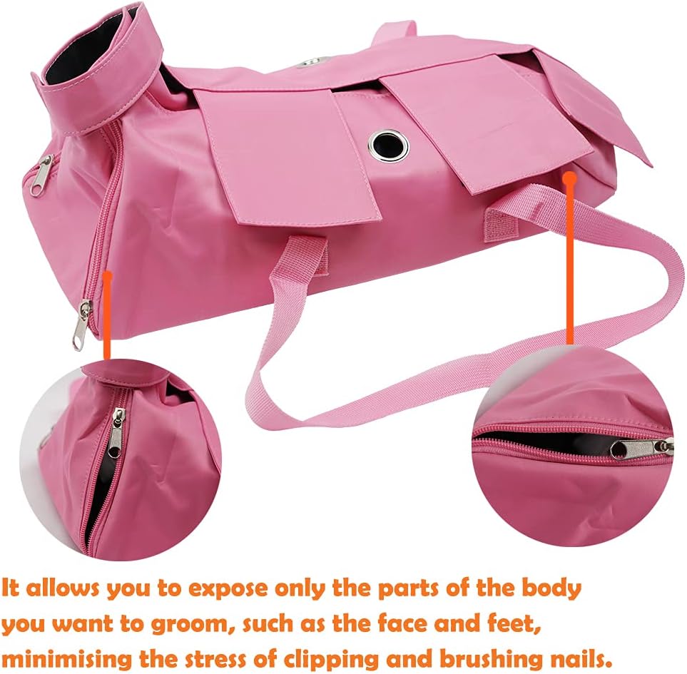 Kukaster Pet Cat’s Restraint Bag for Claw Care Nail Trimming Anti-Scratching Grooming Bag for Cats Medical Examination(Pink-m)