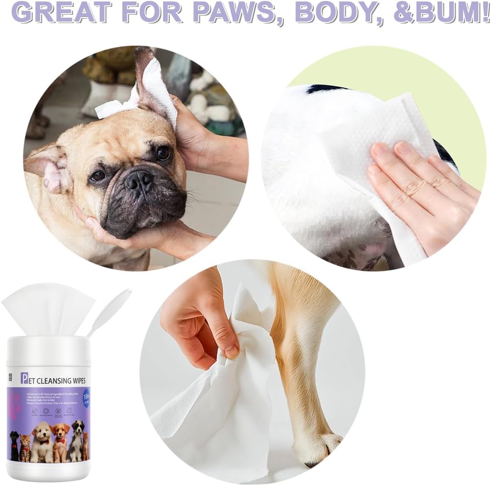 Pet Wipes 160 Count Hypoallergenic Dog Cleaning Wipes for Pets Hair Paws Ears Eyes Mouth