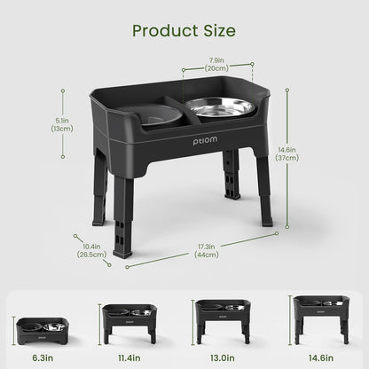 KPWACD 4-in-1 Elevated Slow Feeder Dog Bowls, 4 Height Adjustable Mess Proof Raised Dog Bowl Stand with Licking Plate, 2 Stainless Steel Doggy Food Bowl & Slow Feeder for Large Medium Small Pets