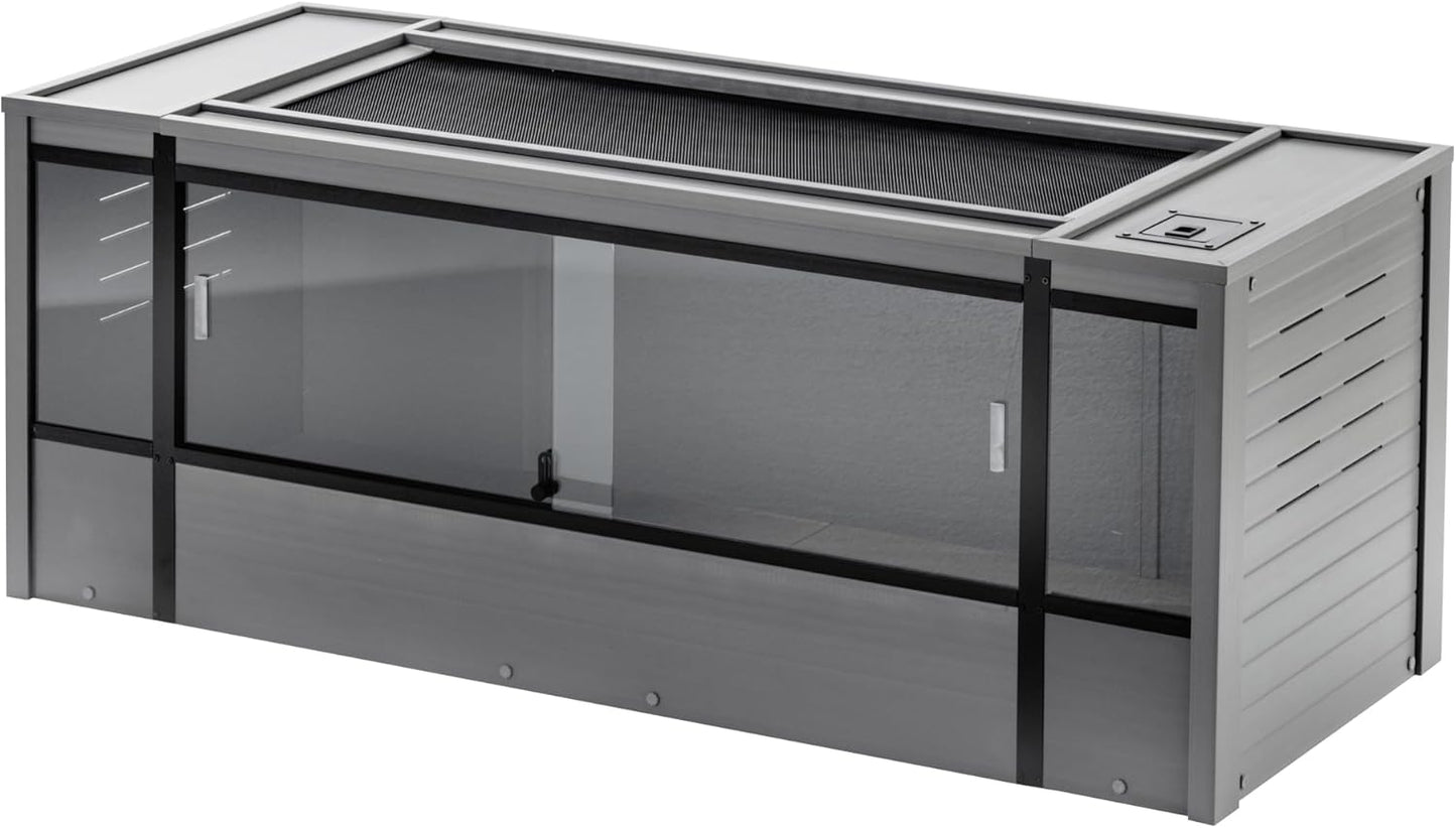 New Age Pet ECOFLEX 60-Inch Mojave Reptile Lounge in Grey- Durable, Moisture-Resistant Wood Plastic Composite Habitat with Vented Side Panels, Removable Sliding Glass Doors & Lock
