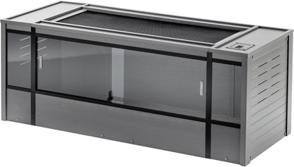 New Age Pet ECOFLEX 60-Inch Mojave Reptile Lounge in Grey- Durable, Moisture-Resistant Wood Plastic Composite Habitat with Vented Side Panels, Removable Sliding Glass Doors & Lock