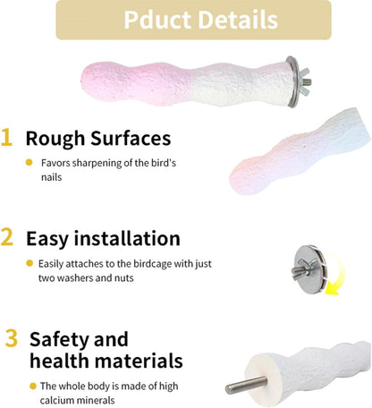 Bird Perches for Cage, Abrasive Surface High Calcium Mineral Parrot Perch Stand - Bird Nail File for Claw & Beak Health, Colorful Ceramic Bird Cage Accessories (Pink, Coral)