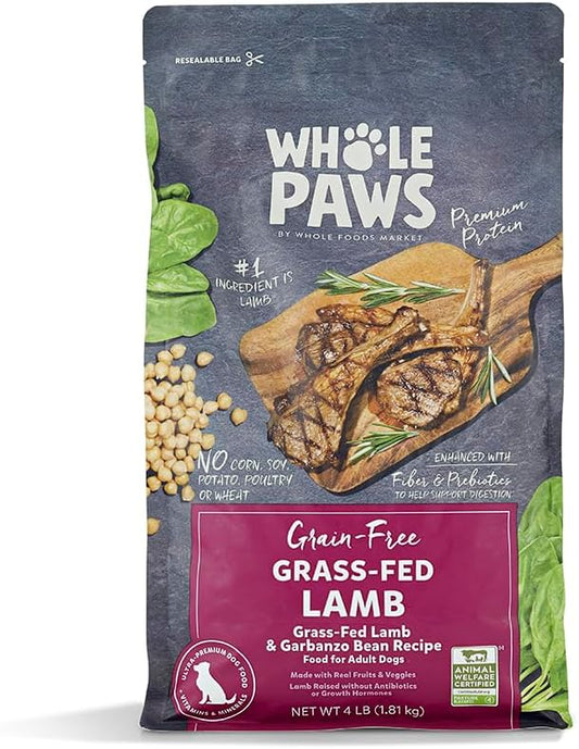 Whole Paws by Whole Foods Market, Grain-Free Adult Dog Food, Grass-Fed Lamb & Garbanzo Bean Recipe, 4 Pound