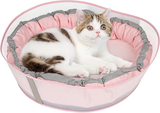 Cat Beds for Indoor Cats, Round Dog Bed for Small Dogs, Puppy, Kitten -Soft Plush Washable Cat Bed Calming with Protective Shield (Pink，18 Inches)