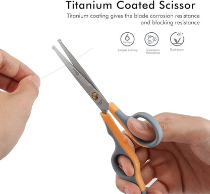 LIVINGO Professional Pet Grooming Scissors for Cats & Dogs, Titanium Coated Safe Rounded Tip and Micro Serrated Trimming Shears for Animal Face, Nose, Ear and Paw Hair, 2 Pack 6.5 inch
