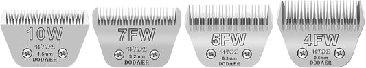 10W+7FW+5FW+4FW Detachable Dog Grooming Wide Blades,Cut Length 1/16"(1.5mm) to 3/8”(9.5mm) Compatible with Andis,Oster A5,Wahl KM10 Series Clippers,4 Pack