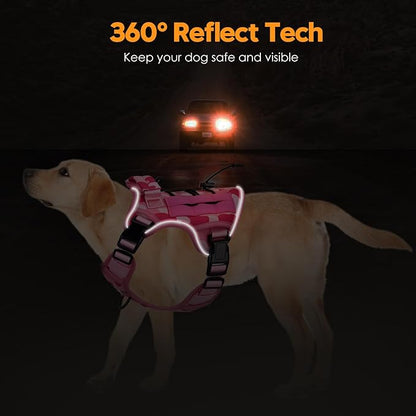 Heavy-Duty Tactical Dog Harness for Large Dogs, No Pull Adjustable Reflective Pet Vest with Molle System, K9 Military-Grade Control for Service Training, Outdoor & 10+ Breeds, Pink Camo, Medium