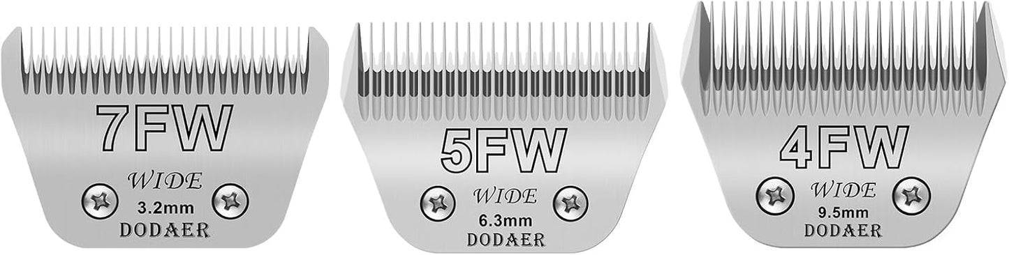 7FW+5FW+4FW Detachable Dog Grooming Wide Blades,Cut Length 1/8"(3.2mm) to 3/8”(9.5mm) Compatible with Andis,Oster A5,Wahl KM10 Series Clippers,3 Pack