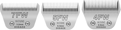 7FW+5FW+4FW Detachable Dog Grooming Wide Blades,Cut Length 1/8"(3.2mm) to 3/8”(9.5mm) Compatible with Andis,Oster A5,Wahl KM10 Series Clippers,3 Pack