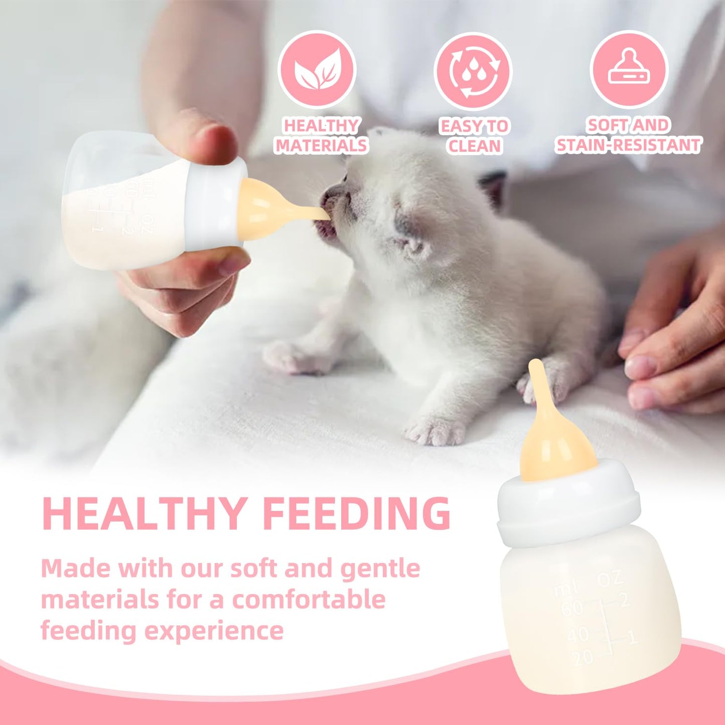 Kitten Bottles, Professional Kitten Bottle Feeding Kit, Nipple&Feeding Kit for Kittens and Puppies, Reusable Newborn Kitten Supplies, Suitable for Feeding Kitten, Puppy, Rabbit