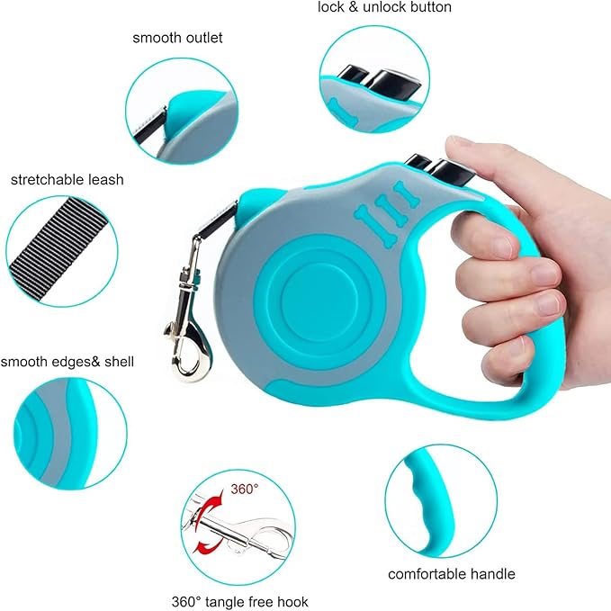 Retractable Dog Leash Lightweight 10/16FT Leash with Non-Slip Handle, for Small Dogs Puppy (Gray Blue, 10 FT)