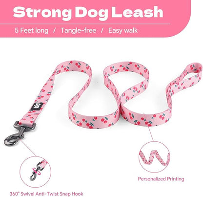 QQPETS Dog Harness Leash Set Adjustable Heavy Duty No Pull Halter Harnesses for Small Medium Large Breed Dogs Back Clip Anti-Twist Perfect for Walking (M(19"-26" Chest Girth), Sakura Pink)
