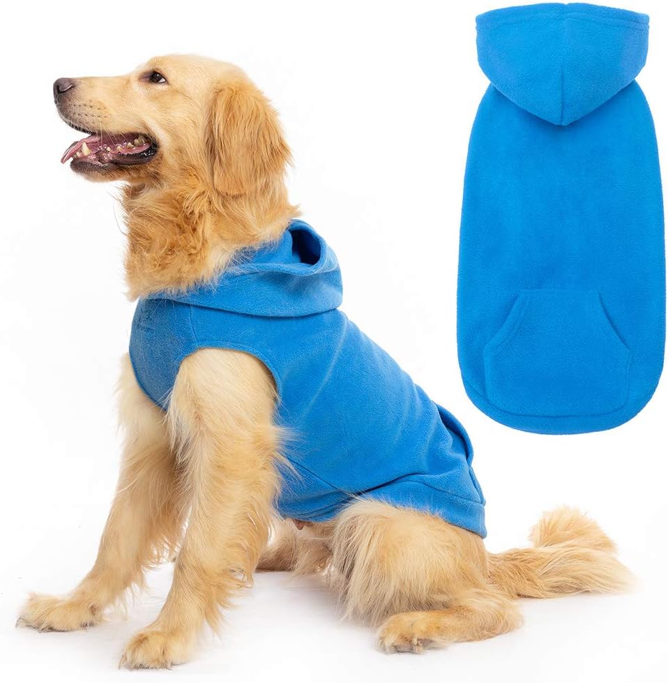 EXPAWLORER Dog Hoodie Fleece Sweater Vest, Hooded Dog Sweatshirt Fall Winter Pet Clothes with Leash Hole, Sleeveless Warm Cozy Puppy Clothing for Cat Small Medium Large Dogs Girl Boy, Blue XXL