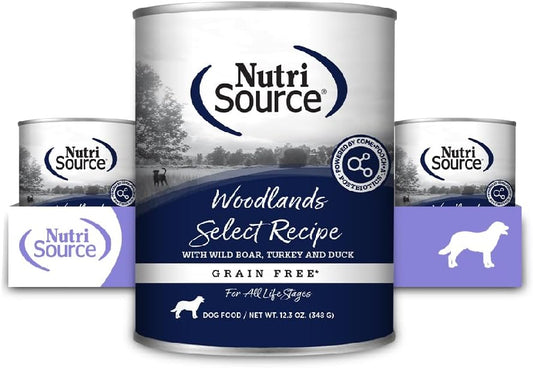 NutriSource Grain Free Woodlands Select Recipe Dog Food, Premium Wet Dog Food, 12.3 Ounce (Pack of 12)