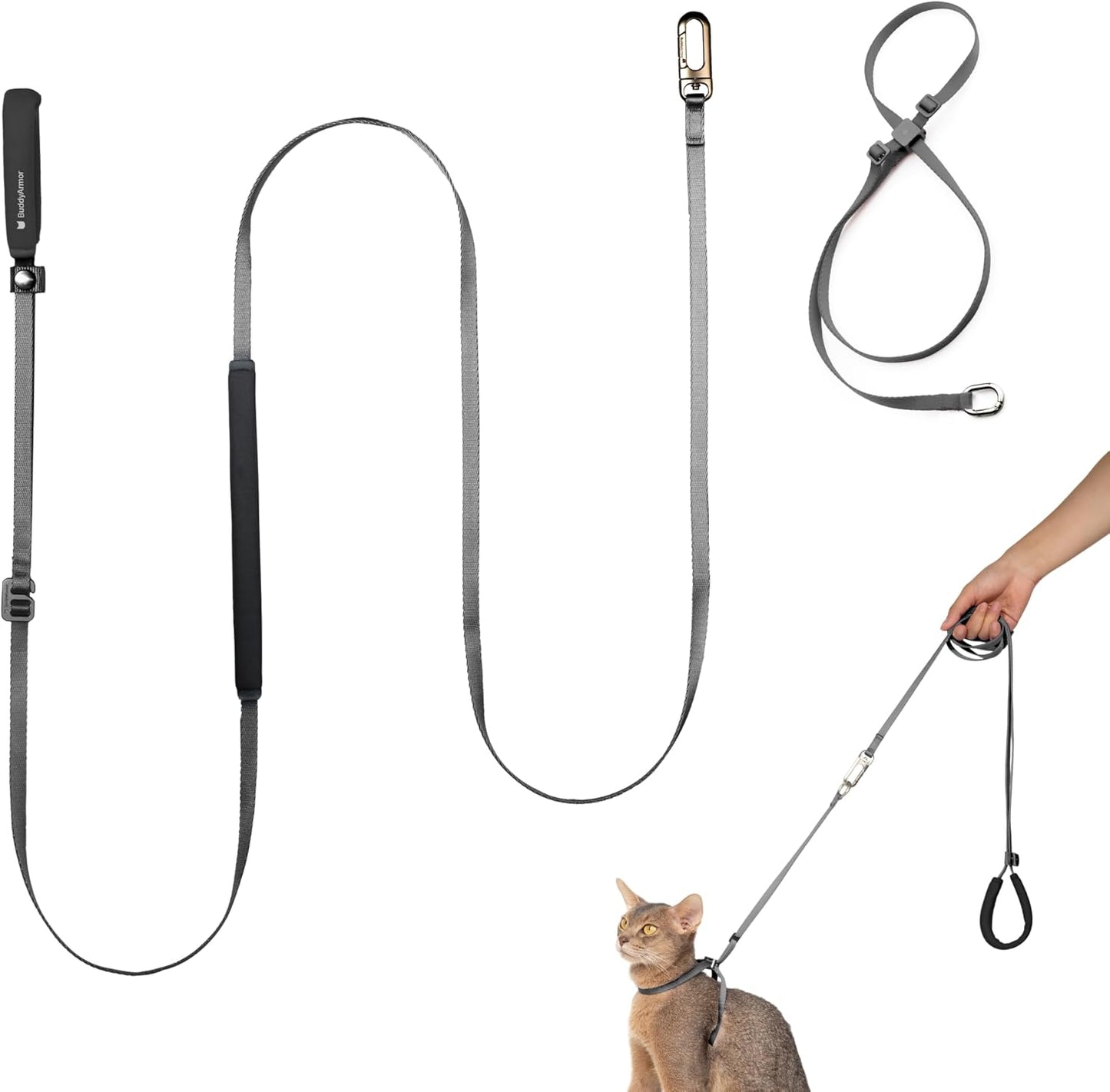 Cat Harness and Leash Set, Lightweight Escape Proof Cat Harness Leash with Padded Handle, Adjustable Cat Leash and Harness for Kitten Small Large Cats Walking Training (Space Gray, M)