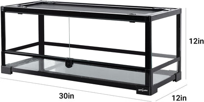 REPTI ZOO Glass Reptile Terrarium 20 Gallon, Front Opening Reptiles Tank 30" x 12"x 12" for Reptile Pets Gecko Lizard Snake, Top Screen Ventilation Escape Proof Lid