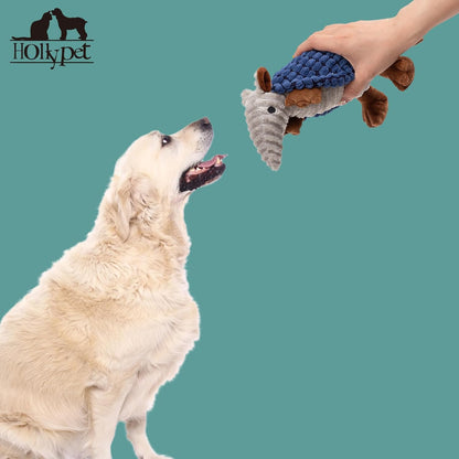 Hollypet Plush Dog Squeaky Toy Stuffed Armadillo Animal Pet Puppy Chew Toys with Clean Teeth for Small Medium Large All Breed Sizes Dogs, Dark Blue, 8 in