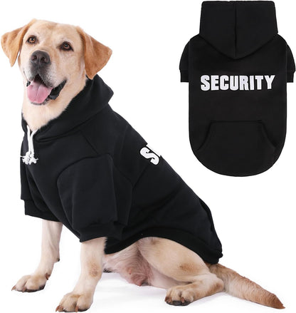 PUPTECK Security Dog Hoodie, Soft Warm Winter Pet Sweater Clothes, Puppy Cold Weather Coats Hooded Sweatshirt with Pocket, Dog Halloween Costume for Small Medium Large Dogs, Black XL/XXL