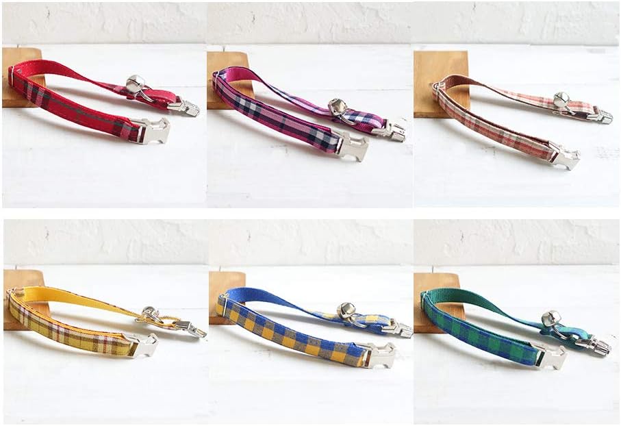 Personalized Cat Collar with Name Plate,Adjustable Tough Nylon Cat ID Collars with Bell,Customize Engraved Pet Name and Phone Number (Plaid Style A)