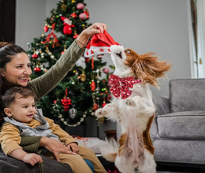 DOGWONG Christmas Dog Collar with Sailor Bow, Red Plaid Deer Dog Collar Soft Durable Adjustable Cotton Puppy Collar for Small Medium Large Dog