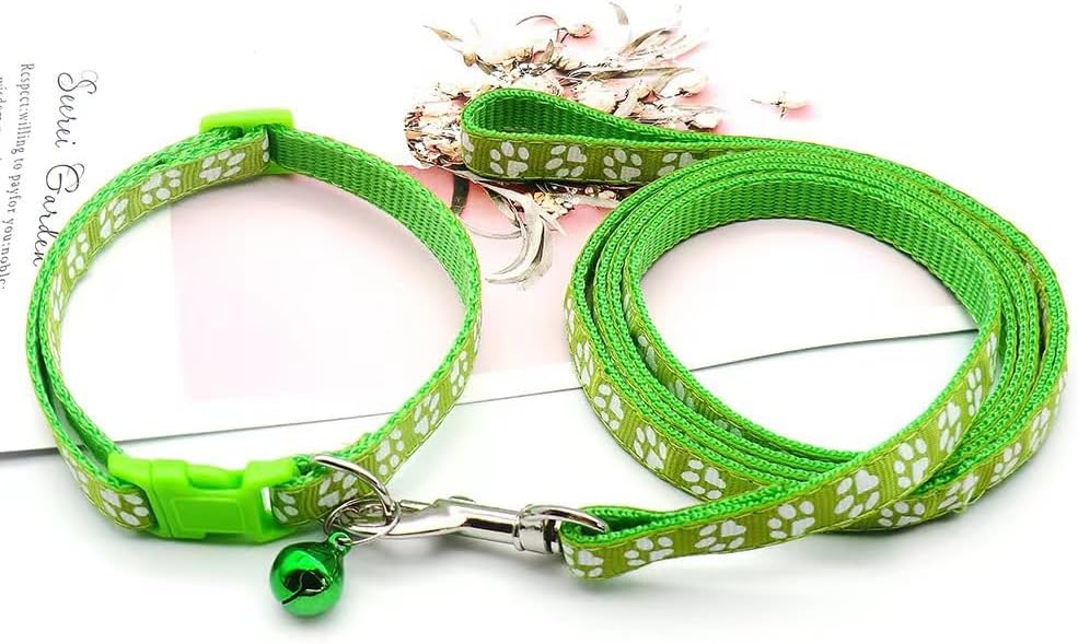 Small Bell for Dog Collar Leash Set, Nylon Basic Reflective Puppy Collars for XXS Xs Small Dog Cat Pet Animal Litter Tiny Kitten Boy Girls,Light Green