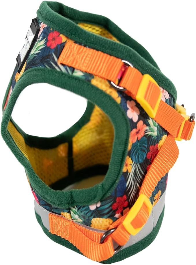 Travel Cat Harness and Leash Set - Adjustable Fit Mesh Cat Harness and Reflective Strap - Comfort Walking Vest for Kitten for Outdoor Walking, Hiking (Medium, Hawaiian)