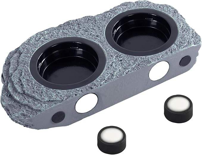 Wacool Magnetic Gecko Ledge - Double Bowl Reptile Feeding Tray with 6 Feeding Cups for Geckos, Lizards, Chameleons and Reptile Pets