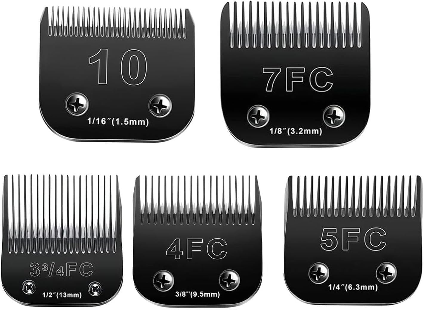 10 Blades Dog Grooming Blades Compatible with Andis/Oster A5/Wahl KM-10 Series Dog Clippers,Detachable Clipper Replacement Blade,Black (5PCS Black-#10+3FC+4FC+5FC+7FC)