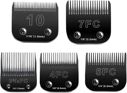 10 Blades Dog Grooming Blades Compatible with Andis/Oster A5/Wahl KM-10 Series Dog Clippers,Detachable Clipper Replacement Blade,Black (5PCS Black-#10+3FC+4FC+5FC+7FC)