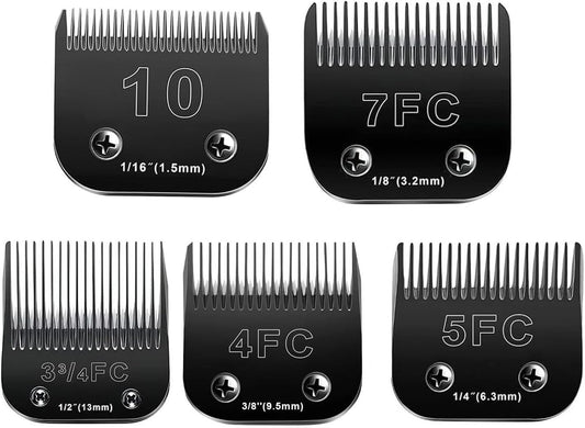10 Blades Dog Grooming Blades Compatible with Andis/Oster A5/Wahl KM-10 Series Dog Clippers,Detachable Clipper Replacement Blade,Black (5PCS Black-#10+3FC+4FC+5FC+7FC)